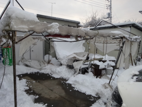 ③テント大雪で破壊されました。